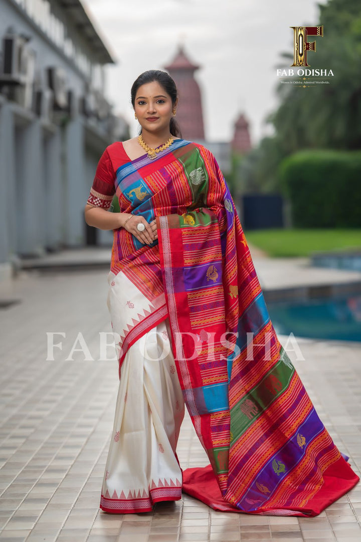 SINDOORI VASTRA BERHAMPURI DOUBLE AANCHAL PURE SILK PATTA SAREE