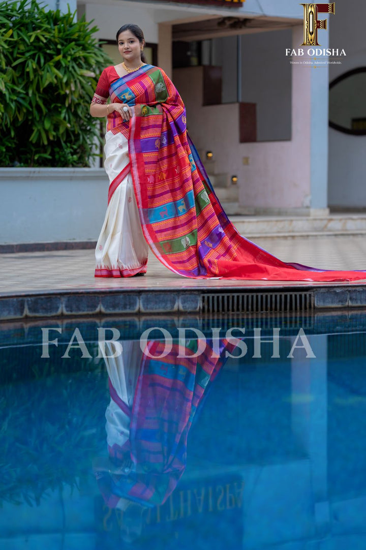 SINDOORI VASTRA BERHAMPURI DOUBLE AANCHAL PURE SILK PATTA SAREE