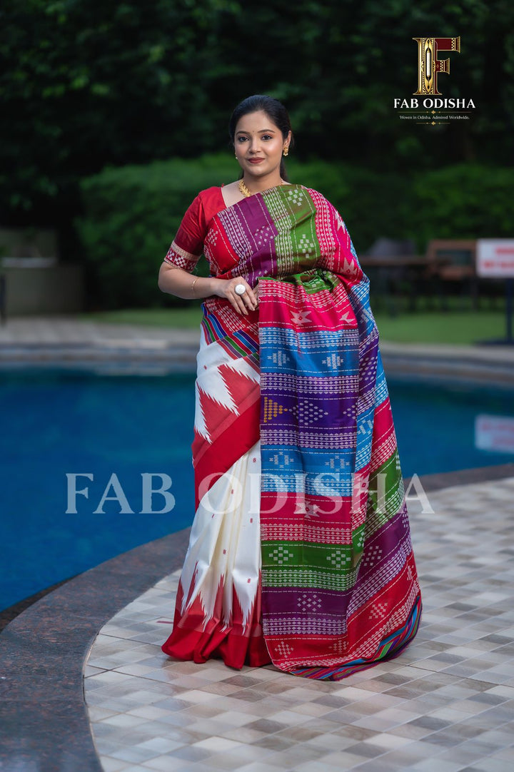 SITA MAN BASIYA BERHAMPURI DOUBLE AANCHAL PURE SILK PATTA SAREE