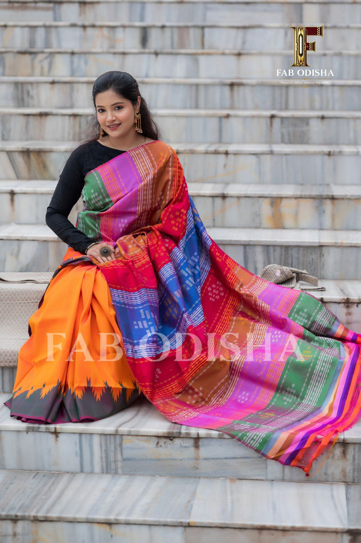 BHAGYALAKSHMI BRIDAL RESPLENDANT BERHAMPURI DOUBLE AANCHAL PURE SILK PATTA SAREE