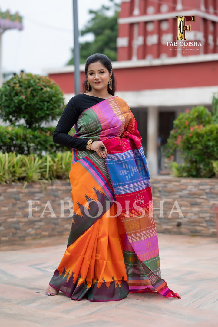 BHAGYALAKSHMI BRIDAL RESPLENDANT BERHAMPURI DOUBLE AANCHAL PURE SILK PATTA SAREE
