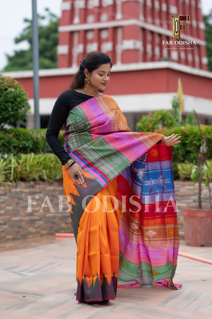 BHAGYALAKSHMI BRIDAL RESPLENDANT BERHAMPURI DOUBLE AANCHAL PURE SILK PATTA SAREE