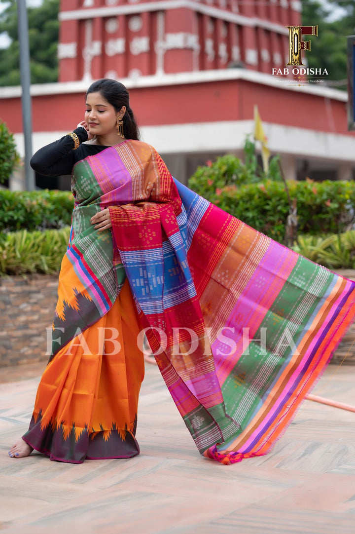 BHAGYALAKSHMI BRIDAL RESPLENDANT BERHAMPURI DOUBLE AANCHAL PURE SILK PATTA SAREE