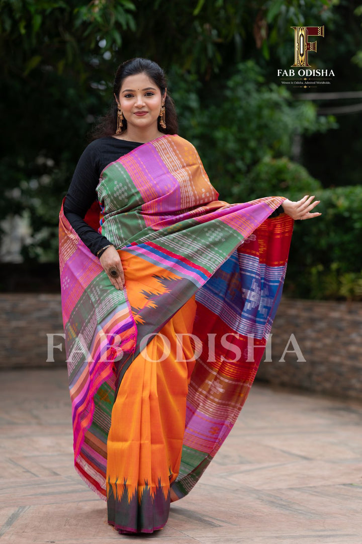 BHAGYALAKSHMI BRIDAL RESPLENDANT BERHAMPURI DOUBLE AANCHAL PURE SILK PATTA SAREE