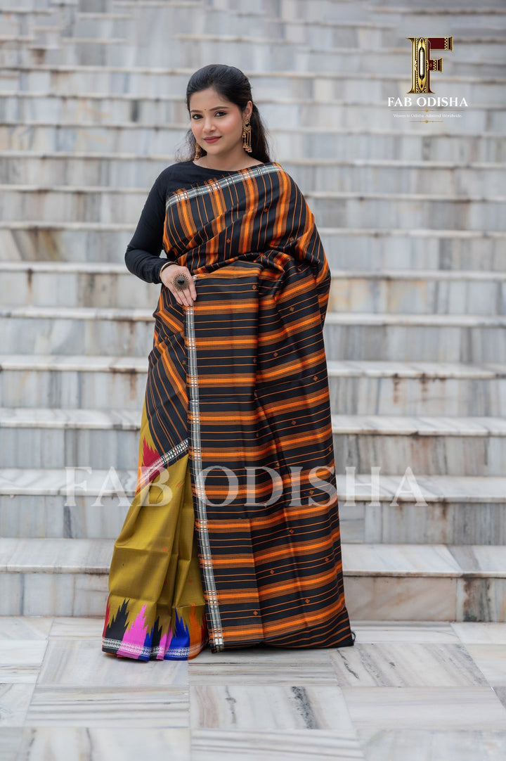 AMRITA CELESTIAL PLEATS BERHAMPURI DOUBLE AANCHAL PURE SILK PATTA SAREE