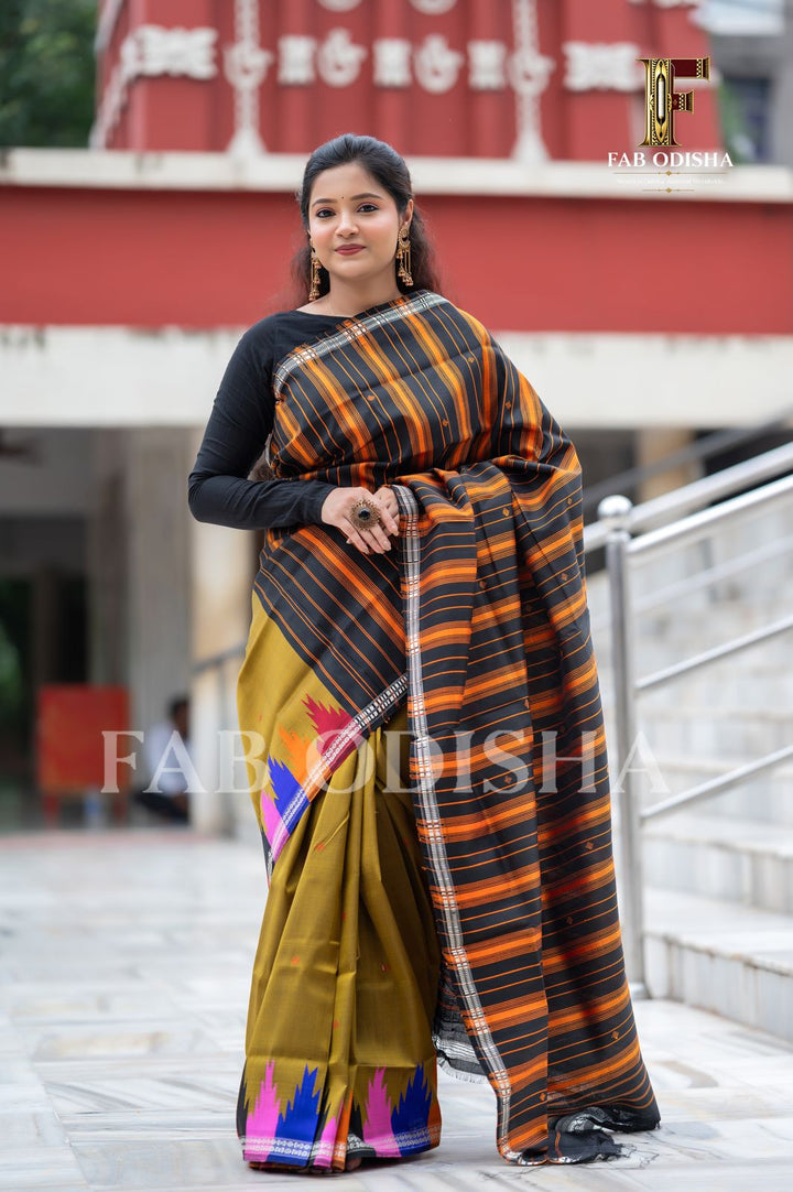 AMRITA CELESTIAL PLEATS BERHAMPURI DOUBLE AANCHAL PURE SILK PATTA SAREE