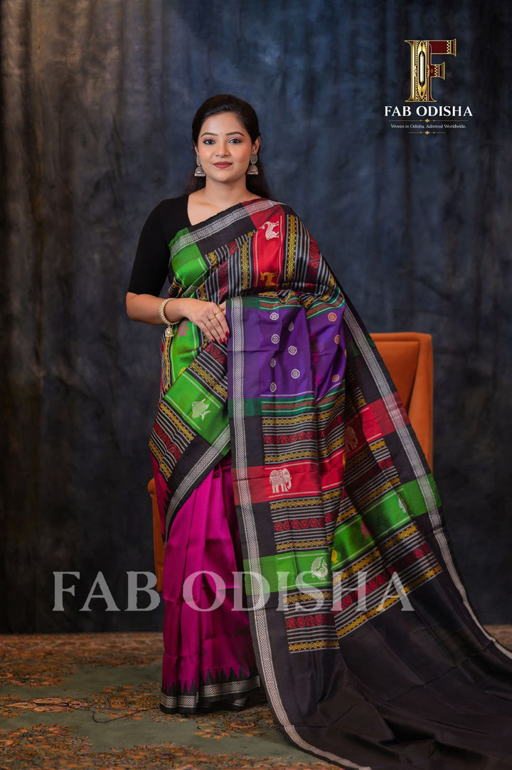 PRATHANA SERENE DRAPES BERHAMPURI DOUBLE AANCHAL PURE SILK PATTA SAREE