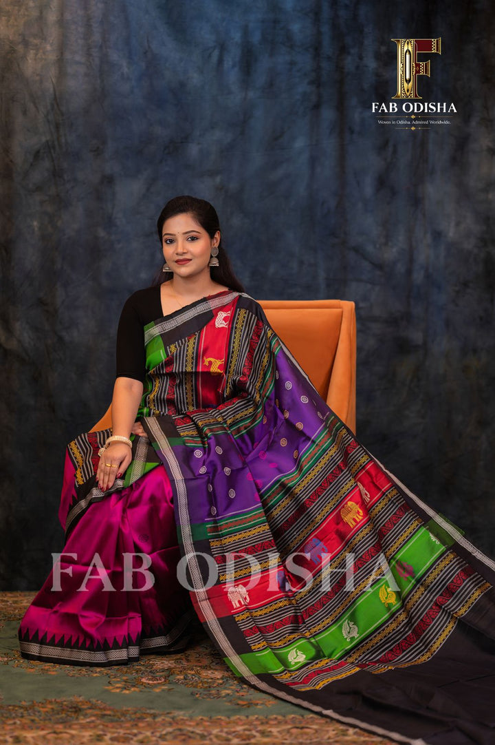 PRATHANA SERENE DRAPES BERHAMPURI DOUBLE AANCHAL PURE SILK PATTA SAREE
