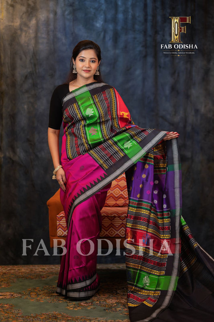 PRATHANA SERENE DRAPES BERHAMPURI DOUBLE AANCHAL PURE SILK PATTA SAREE