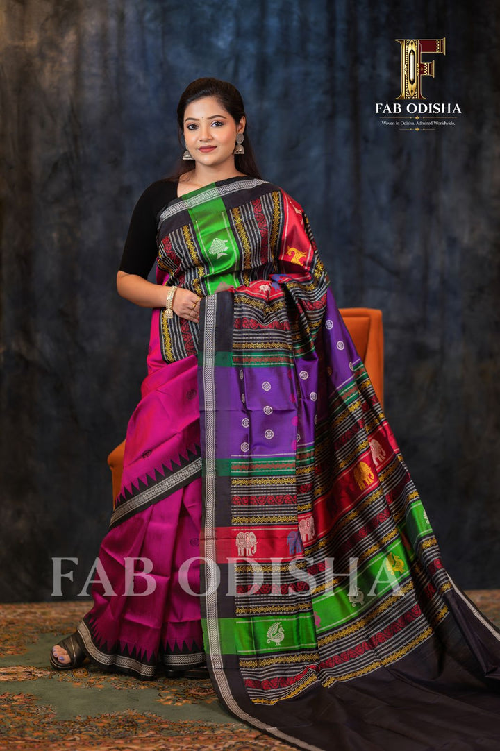 PRATHANA SERENE DRAPES BERHAMPURI DOUBLE AANCHAL PURE SILK PATTA SAREE