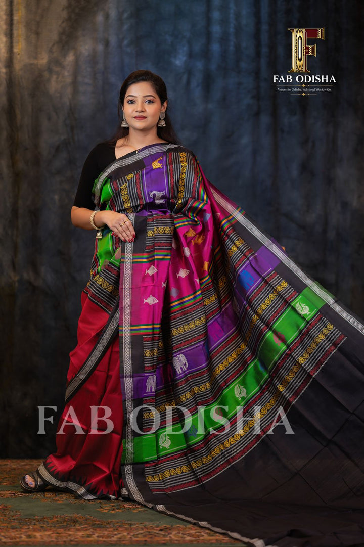 SHAMBHAVI DIVINE DRAPES BERHAMPURI DOUBLE AANCHAL PURE SILK PATTA SAREE