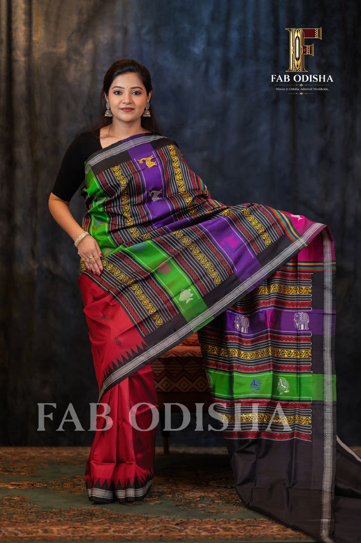 SHAMBHAVI DIVINE DRAPES BERHAMPURI DOUBLE AANCHAL PURE SILK PATTA SAREE