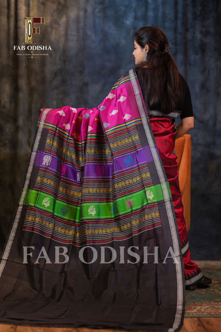 SHAMBHAVI DIVINE DRAPES BERHAMPURI DOUBLE AANCHAL PURE SILK PATTA SAREE
