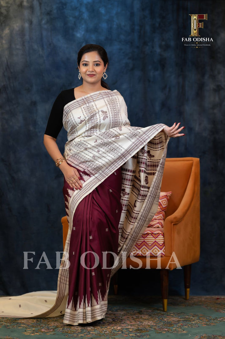 SITA DIVYA VASTRA NATURAL DYE BERHAMPURI DOUBLE AANCHAL PURE SILK PATTA SAREE