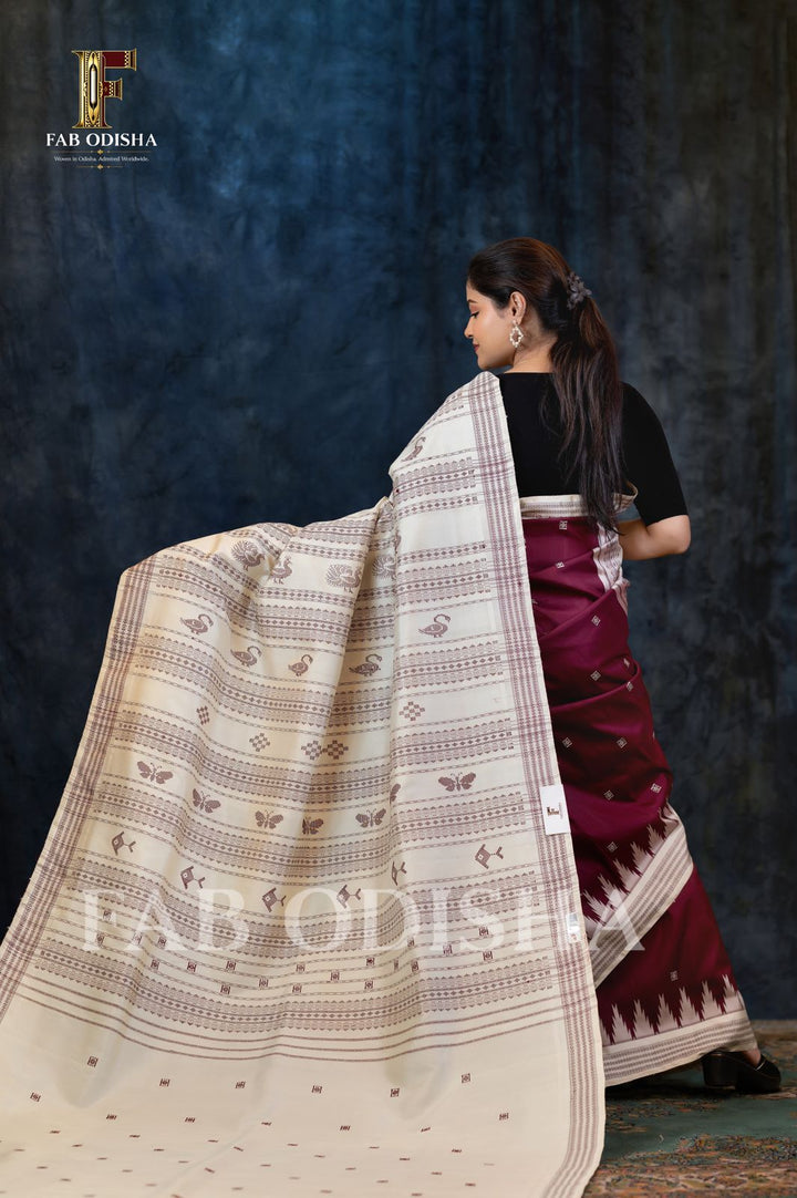 SITA DIVYA VASTRA NATURAL DYE BERHAMPURI DOUBLE AANCHAL PURE SILK PATTA SAREE