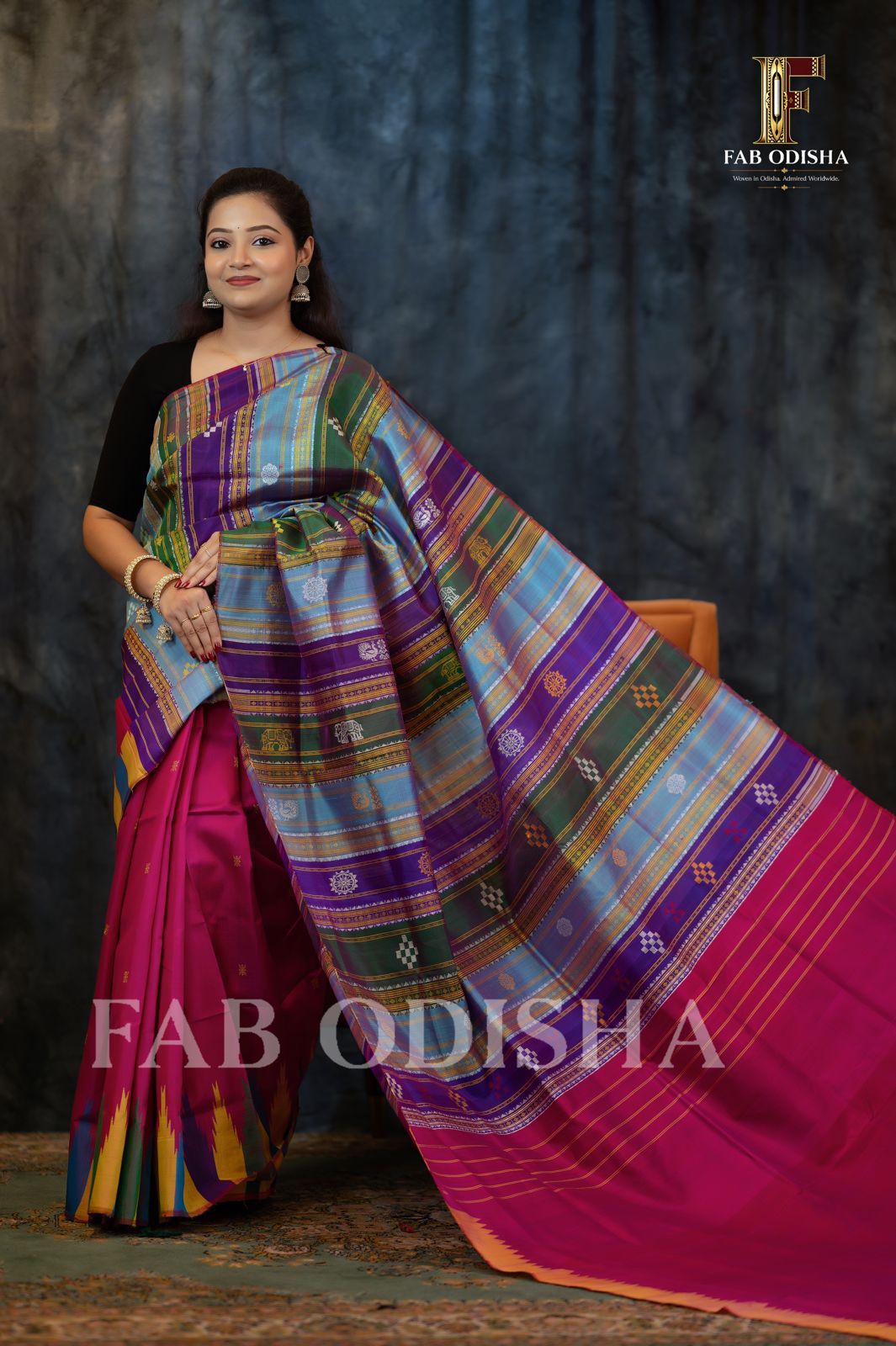 RADHA RASA BERHAMPURI DOUBLE AANCHAL PURE SILK PATTA SAREE