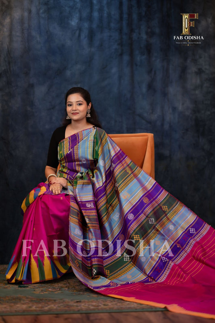 RADHA RASA BERHAMPURI DOUBLE AANCHAL PURE SILK PATTA SAREE