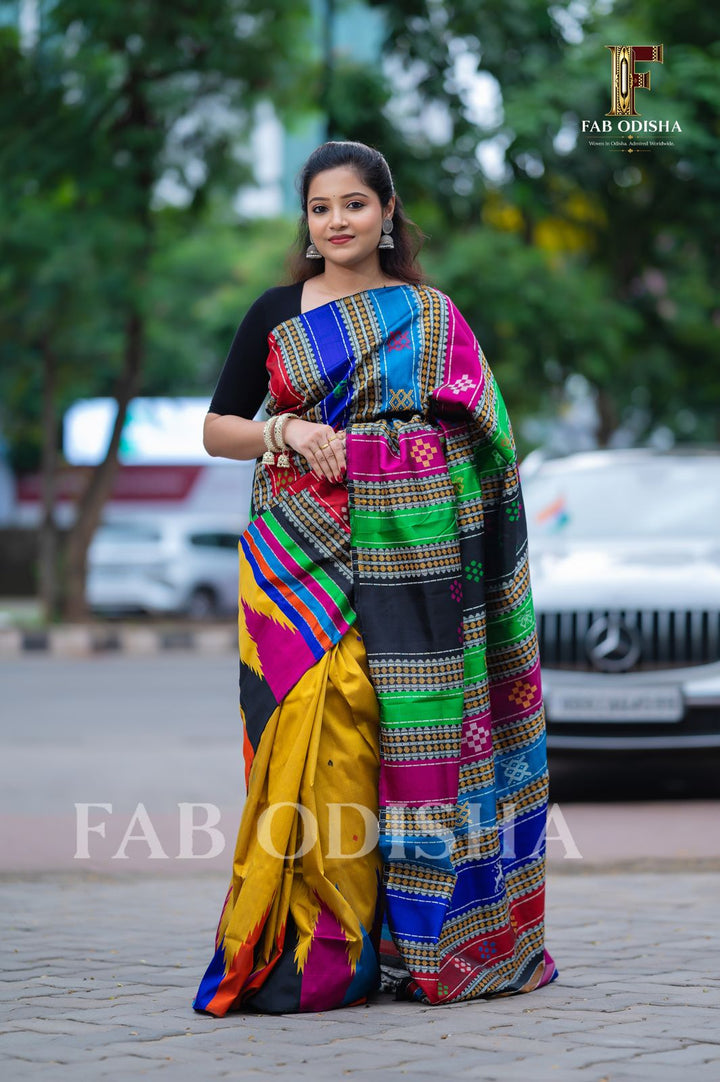 SWARNA ARCHANA BERHAMPURI DOUBLE AANCHAL PURE SILK PATTA SAREE
