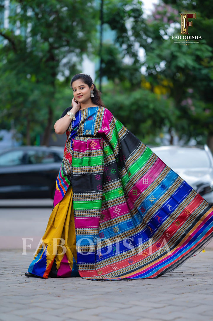 SWARNA ARCHANA BERHAMPURI DOUBLE AANCHAL PURE SILK PATTA SAREE