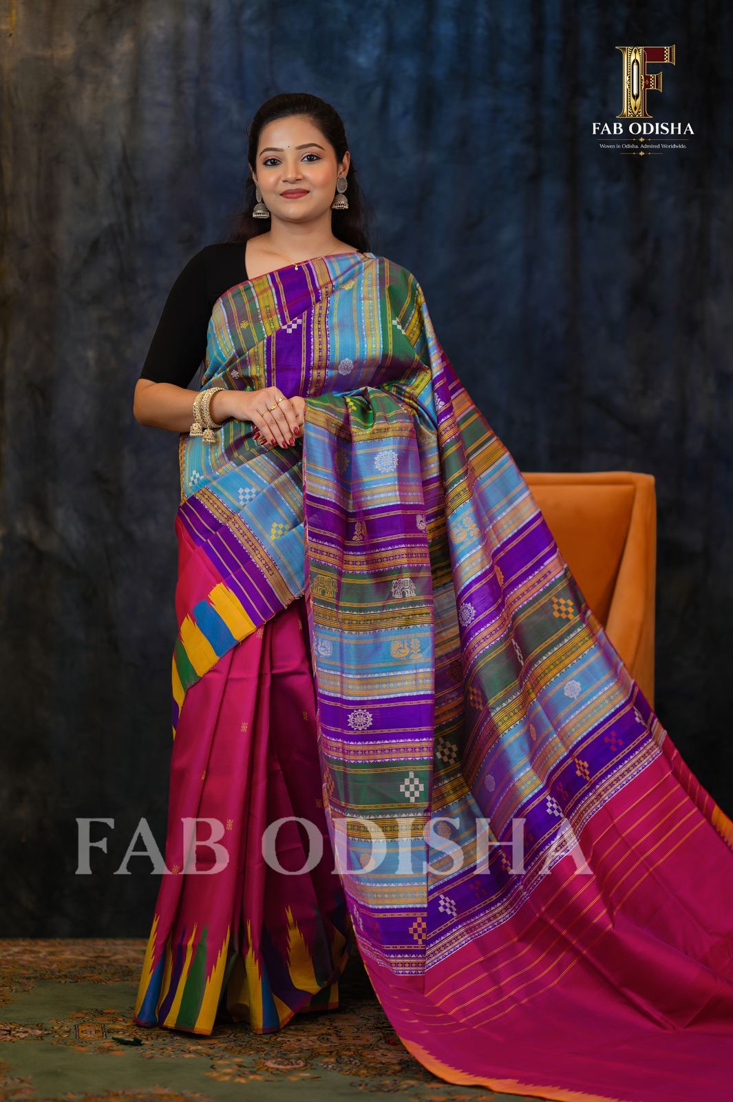 RADHA RASA BERHAMPURI DOUBLE AANCHAL PURE SILK PATTA SAREE