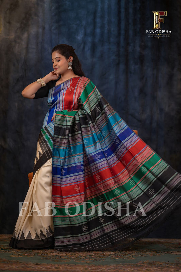 AARADHNA LUXE BERHAMPURI DOUBLE AANCHAL PURE SILK PATTA SAREE