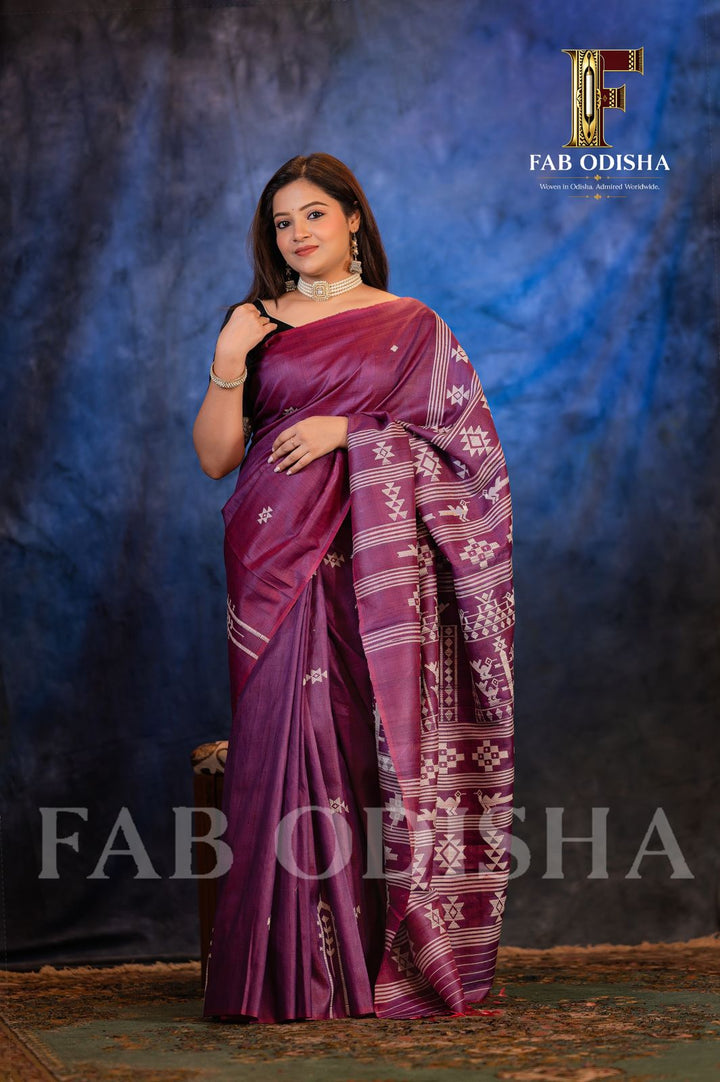 VAIBHAVI GANJAMI BOMKAI HERITAGE FINE TUSSAR SILK SAREE