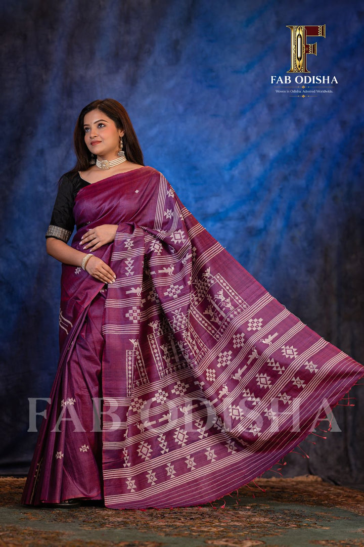 VAIBHAVI GANJAMI BOMKAI HERITAGE FINE TUSSAR SILK SAREE