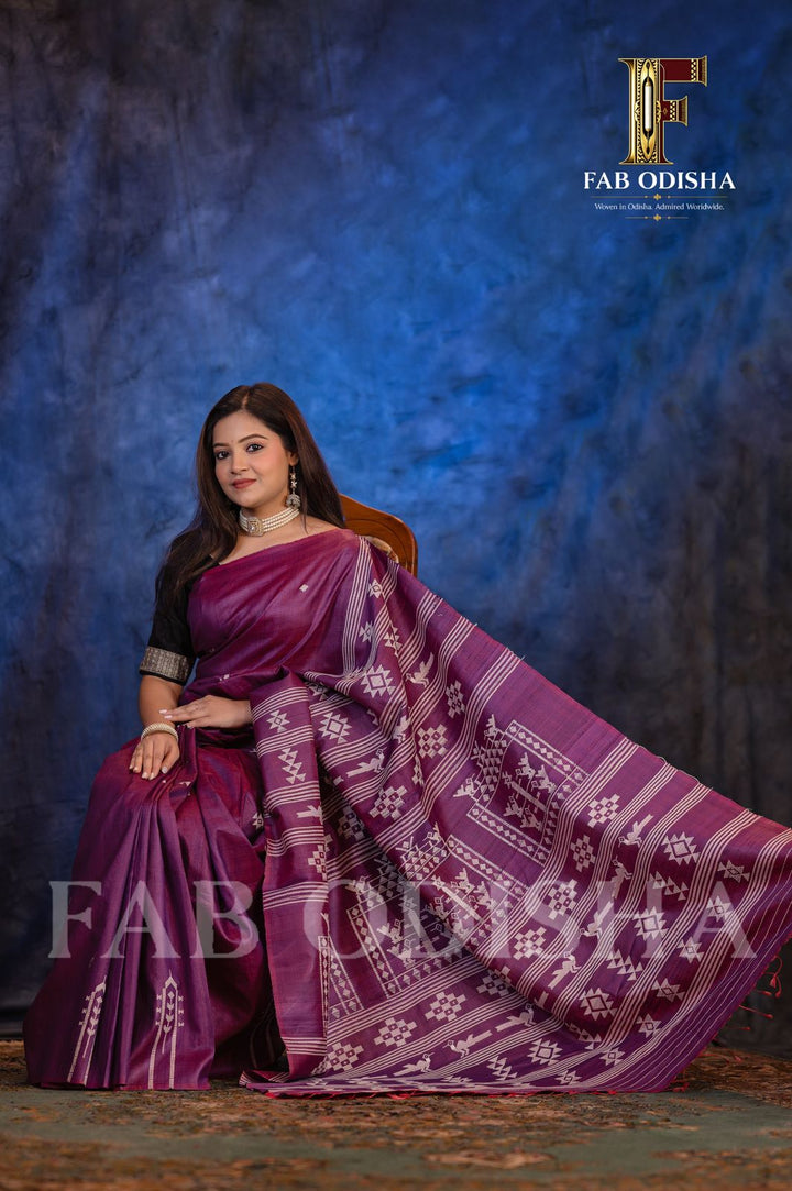 VAIBHAVI GANJAMI BOMKAI HERITAGE FINE TUSSAR SILK SAREE