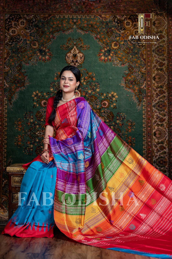 JAHNAVI SUTRA VANDANA BERHAMPURI HANDLOOM DOUBLE AANCHAL PURE SILK PATTA SAREE