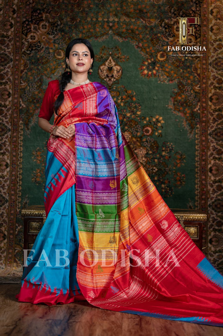 JAHNAVI SUTRA VANDANA BERHAMPURI HANDLOOM DOUBLE AANCHAL PURE SILK PATTA SAREE