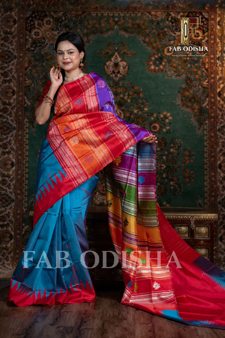 JAHNAVI SUTRA VANDANA BERHAMPURI HANDLOOM DOUBLE AANCHAL PURE SILK PATTA SAREE