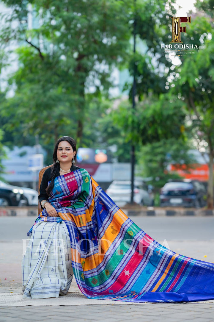 SEPHALIKA SUGANDHITA BERHAMPURI HANDLOOM DOUBLE AANCHAL PURE SILK PATTA SAREE