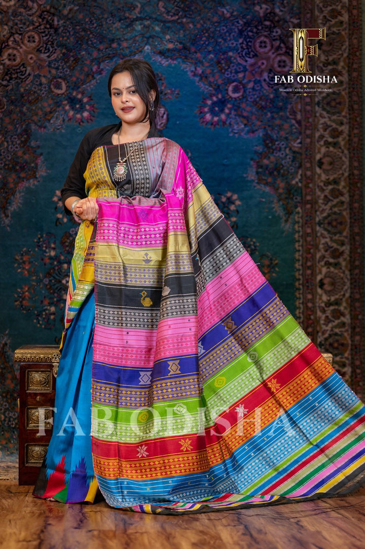 URBI MAYURA BERHAMPURI HANDLOOM DOUBLE AANCHAL PURE SILK PATTA SAREE