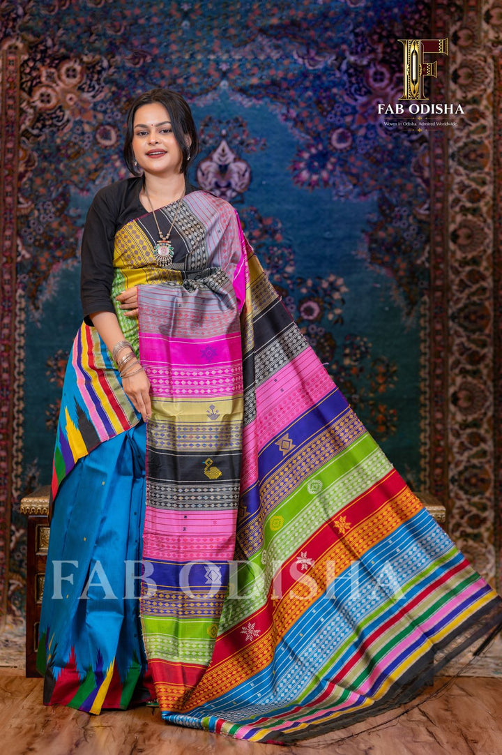 URBI MAYURA BERHAMPURI HANDLOOM DOUBLE AANCHAL PURE SILK PATTA SAREE