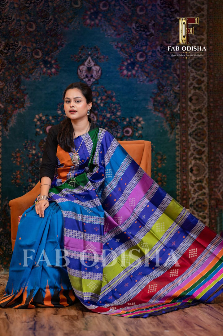 KAVYA MALHAR BERHAMPURI HANDLOOM DOUBLE AANCHAL PURE SILK PATTA SAREE