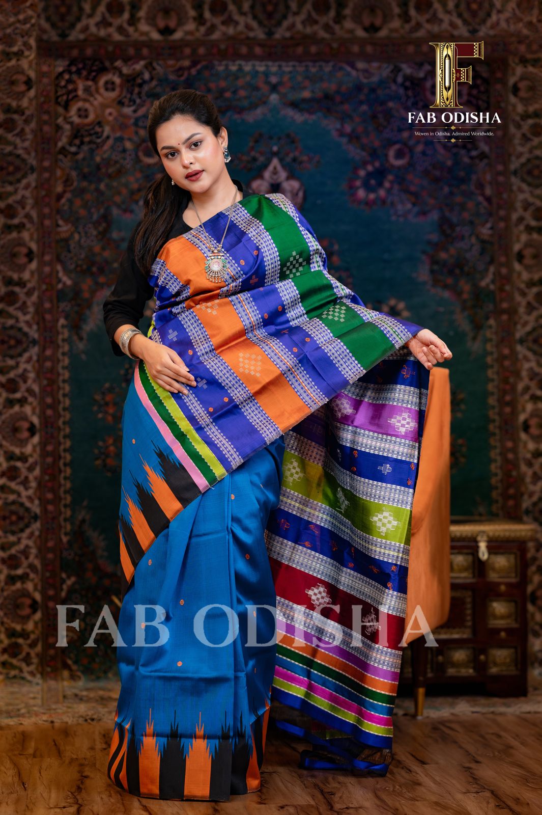 KAVYA MALHAR BERHAMPURI HANDLOOM DOUBLE AANCHAL PURE SILK PATTA SAREE