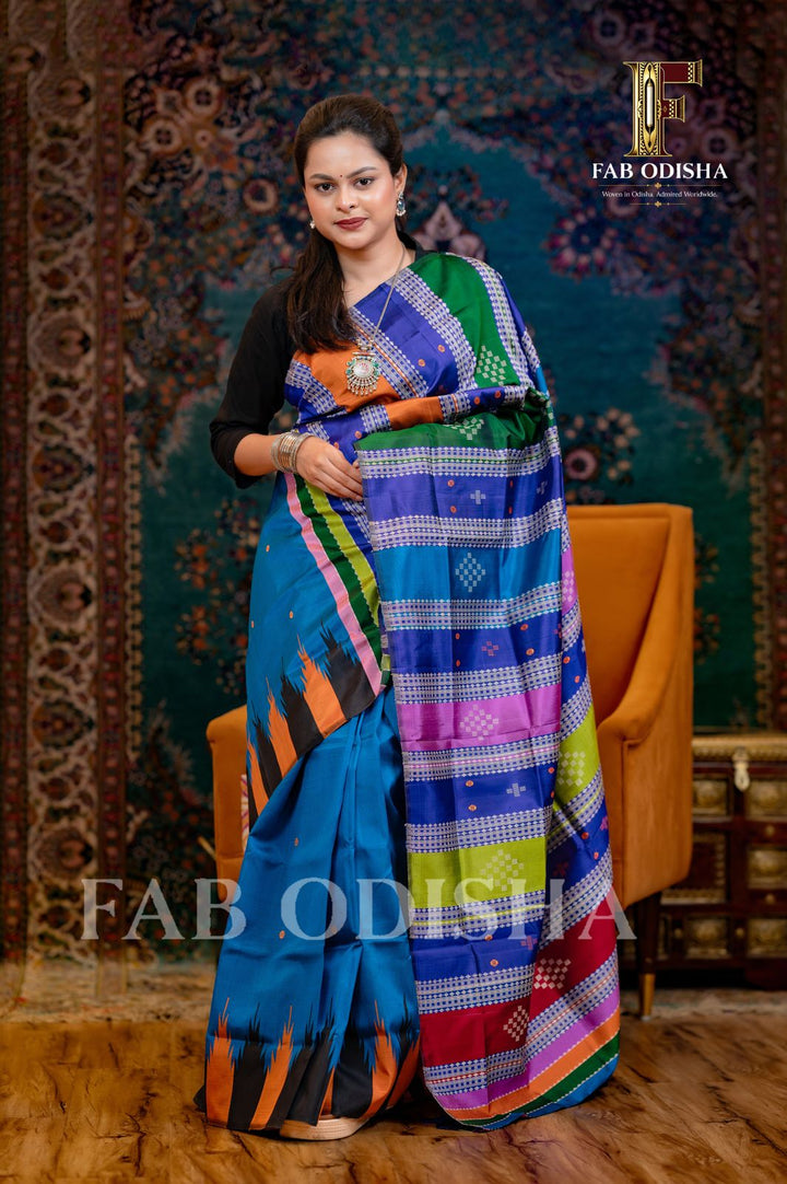 KAVYA MALHAR BERHAMPURI HANDLOOM DOUBLE AANCHAL PURE SILK PATTA SAREE