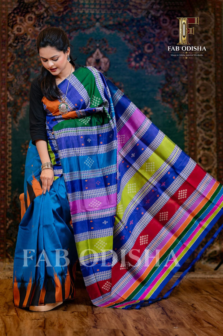 KAVYA MALHAR BERHAMPURI HANDLOOM DOUBLE AANCHAL PURE SILK PATTA SAREE