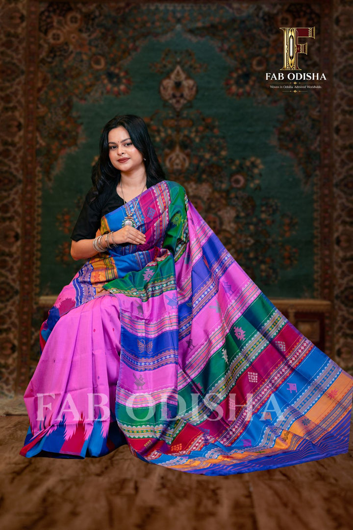BARSANE KI RADHA BERHAMPURI HANDLOOM DOUBLE AANCHAL PURE SILK PATTA SAREE