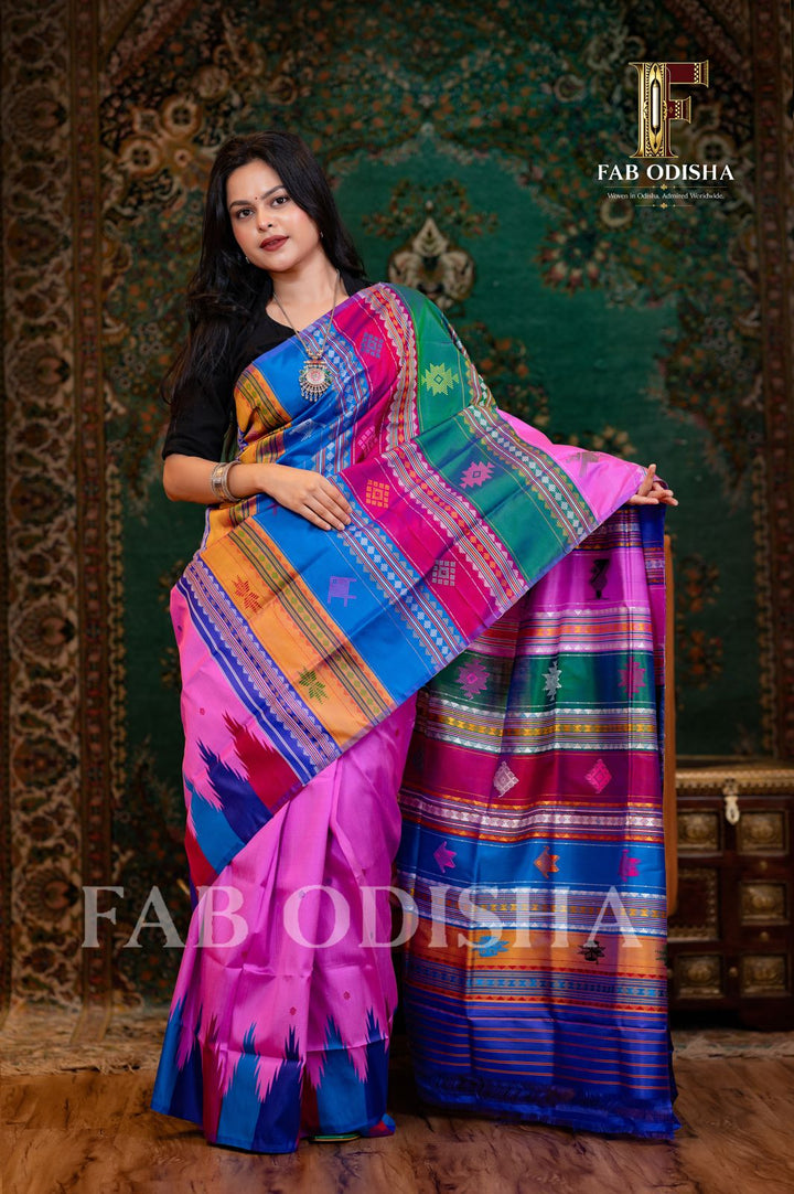 BARSANE KI RADHA BERHAMPURI HANDLOOM DOUBLE AANCHAL PURE SILK PATTA SAREE