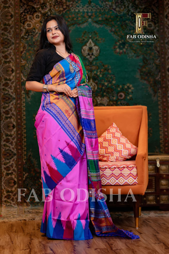 BARSANE KI RADHA BERHAMPURI HANDLOOM DOUBLE AANCHAL PURE SILK PATTA SAREE