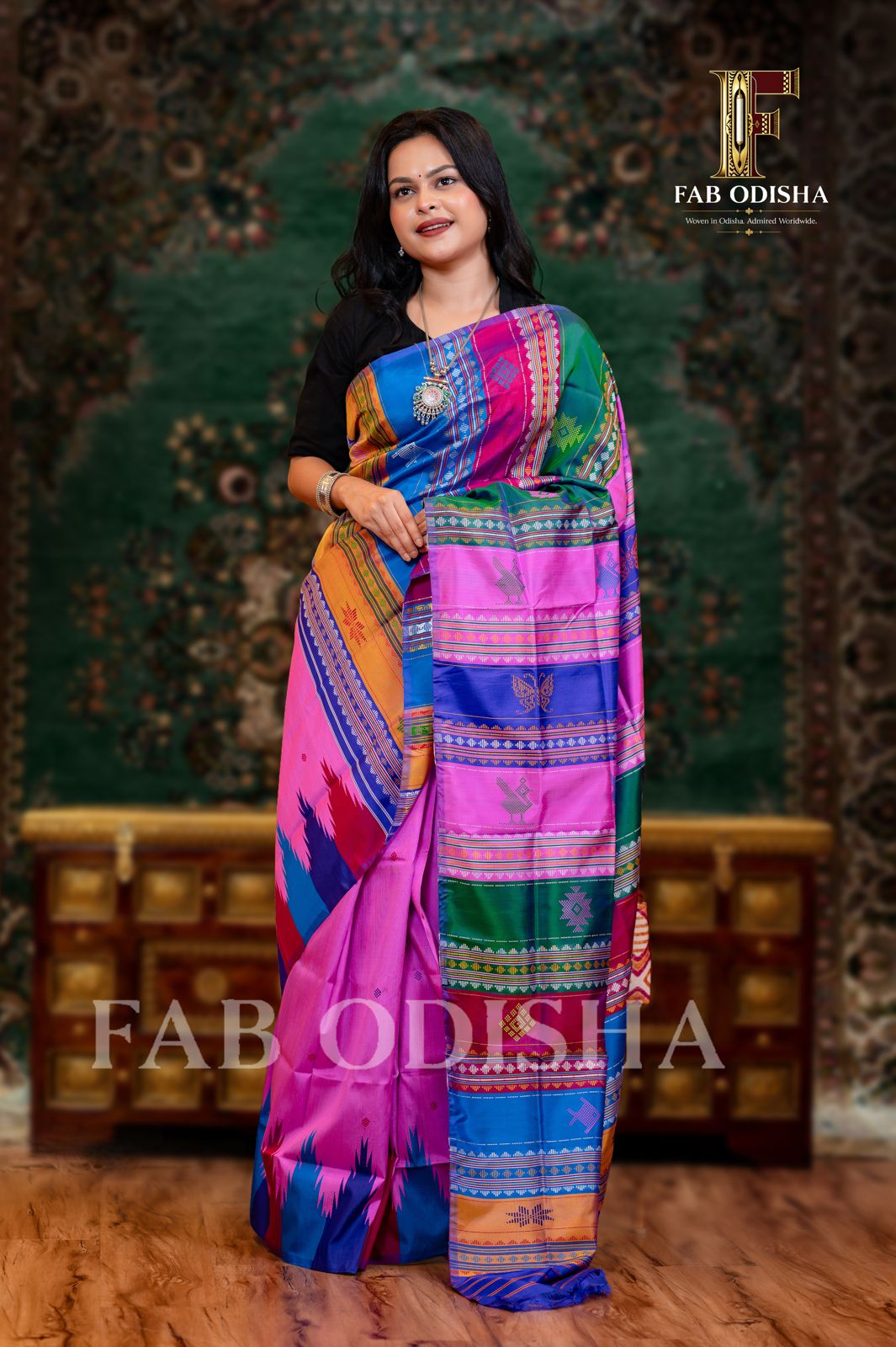 BARSANE KI RADHA BERHAMPURI HANDLOOM DOUBLE AANCHAL PURE SILK PATTA SAREE