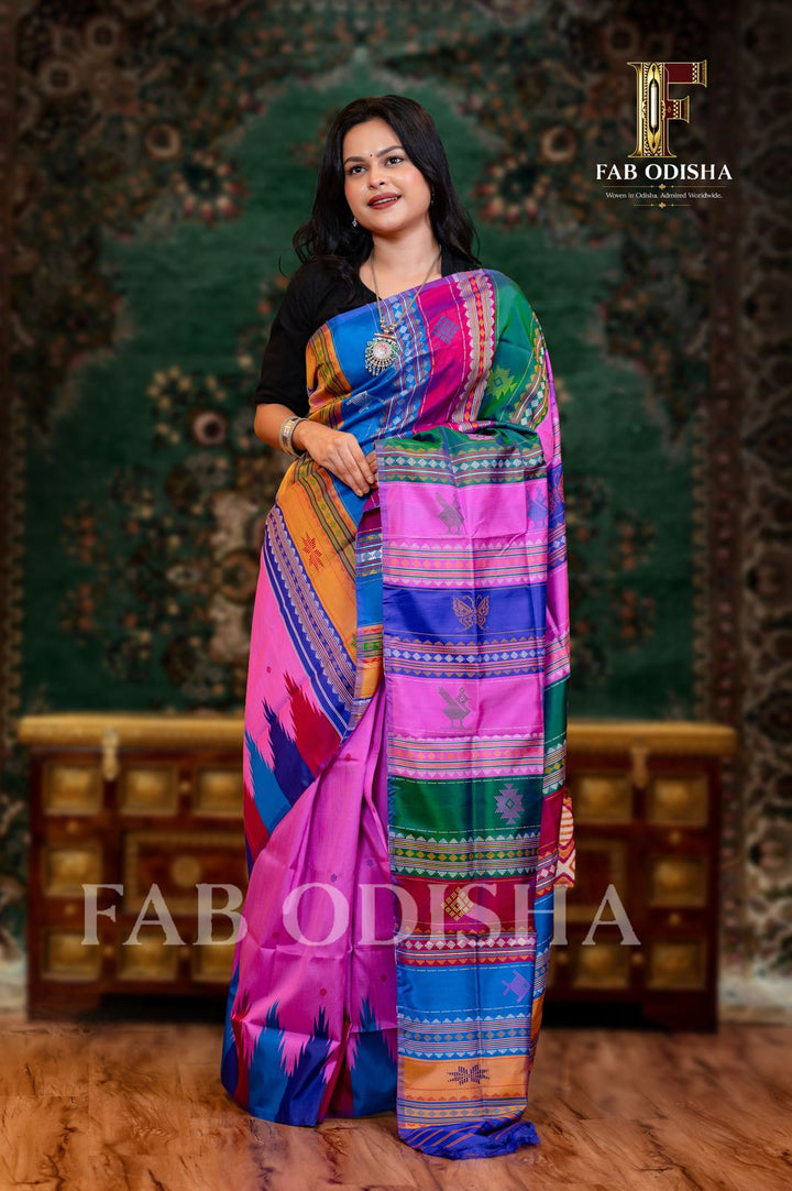 BARSANE KI RADHA BERHAMPURI HANDLOOM DOUBLE AANCHAL PURE SILK PATTA SAREE