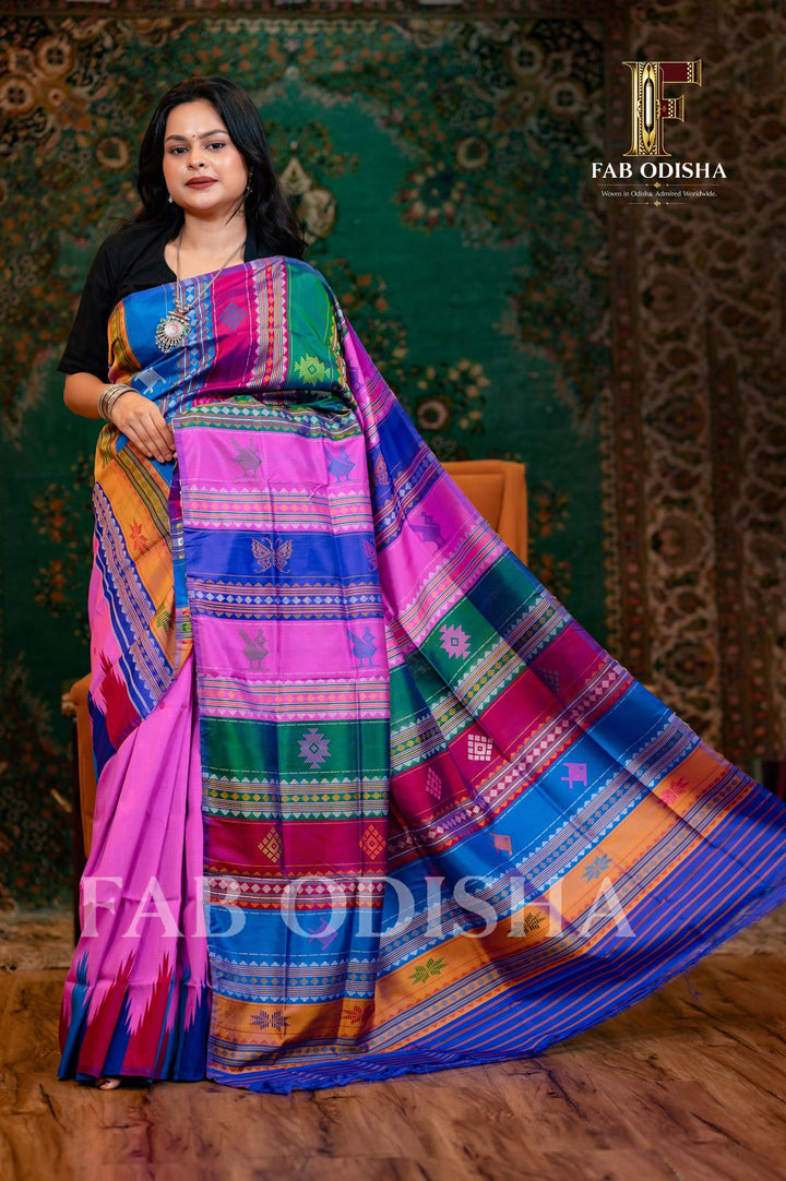 BARSANE KI RADHA BERHAMPURI HANDLOOM DOUBLE AANCHAL PURE SILK PATTA SAREE