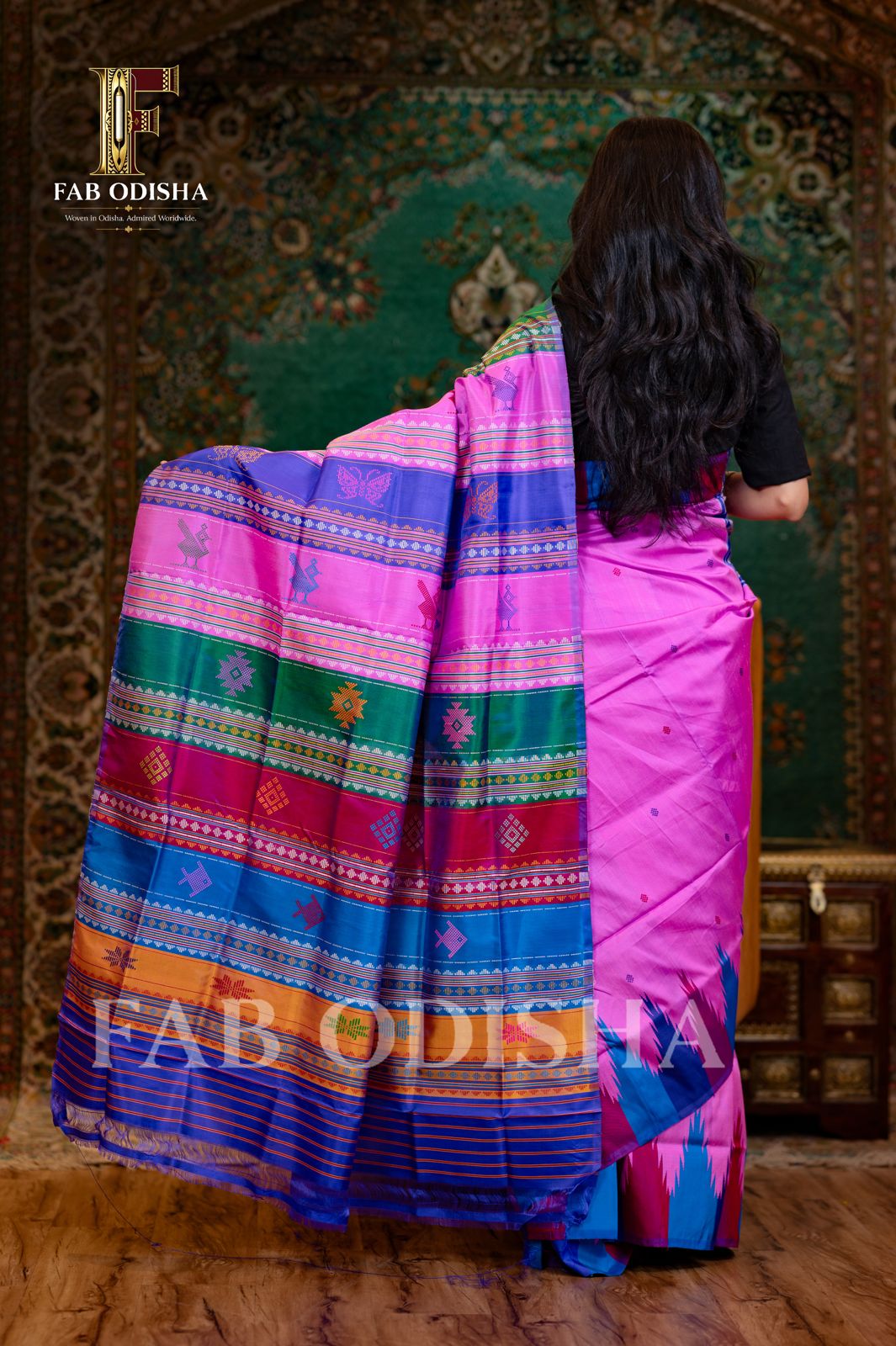 BARSANE KI RADHA BERHAMPURI HANDLOOM DOUBLE AANCHAL PURE SILK PATTA SAREE