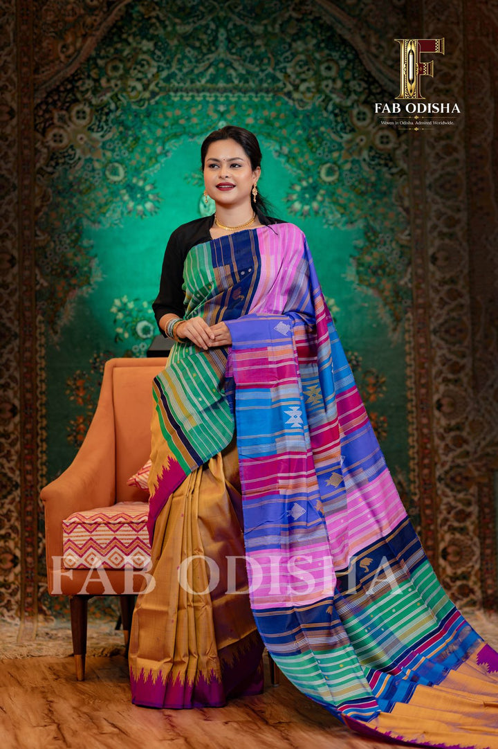 KARISHMA SOUNDARYA BERHAMPURI HANDLOOM DOUBLE AANCHAL PURE SILK PATTA SAREE