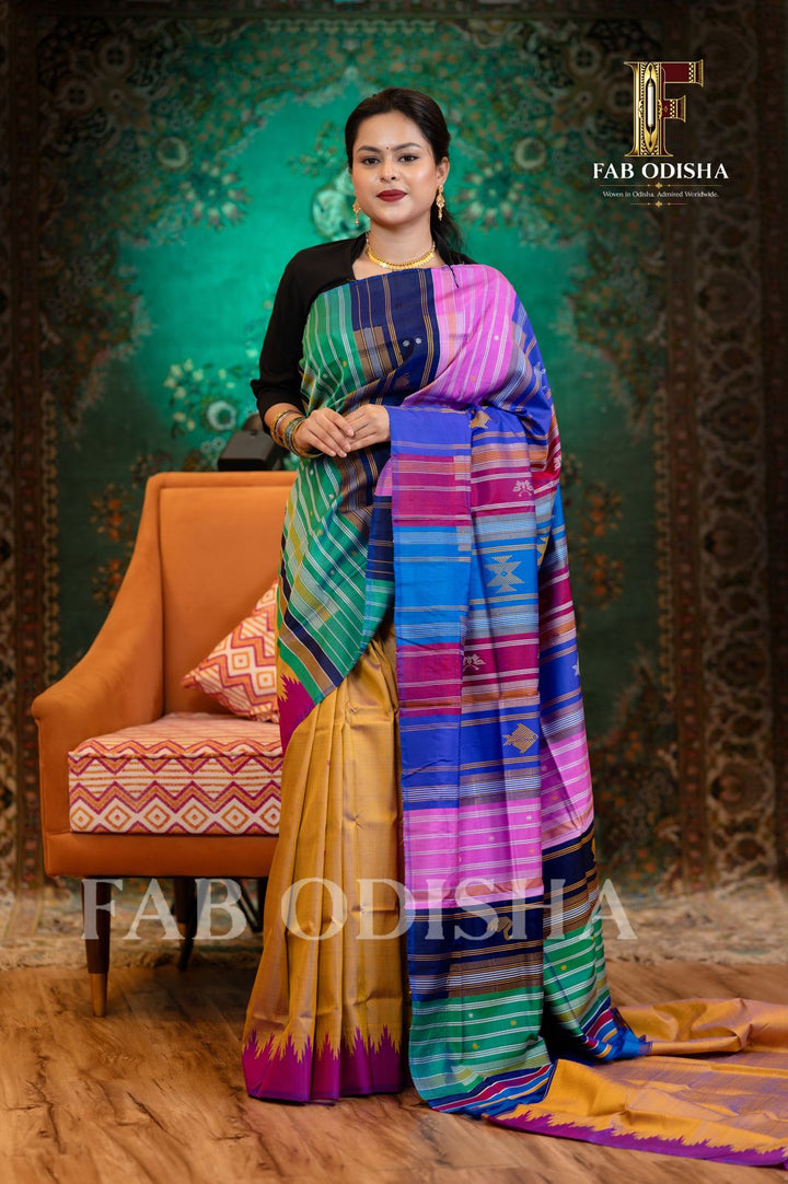 KARISHMA SOUNDARYA BERHAMPURI HANDLOOM DOUBLE AANCHAL PURE SILK PATTA SAREE