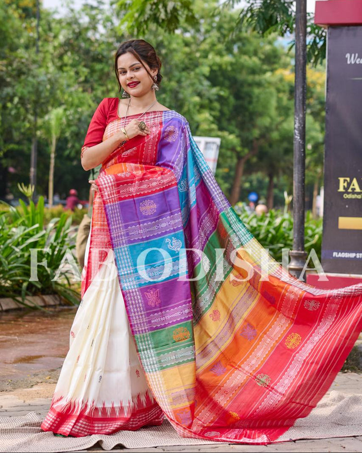 THE AISHWARYA MADHURJYA BERHAMPURI HANDLOOM DOUBLE AANCHAL PURE SILK PATTA SAREE