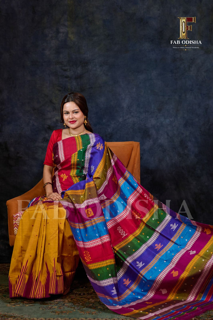 HIRANMAYI DIVYA VASTRA BERHAMPURI HANDLOOM DOUBLE AANCHAL PURE SILK PATTA SAREE
