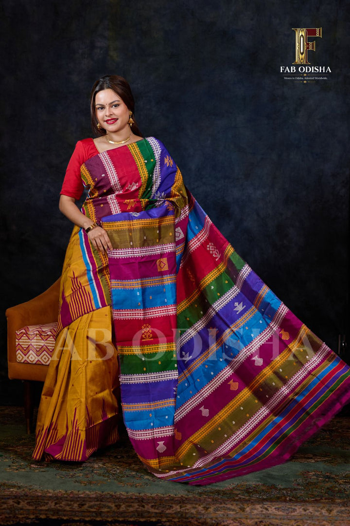 HIRANMAYI DIVYA VASTRA BERHAMPURI HANDLOOM DOUBLE AANCHAL PURE SILK PATTA SAREE